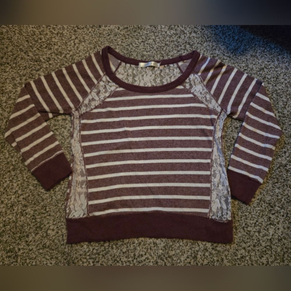 Liberty Love Maroon Striped Lace Detail Top